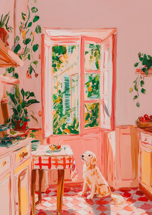 Pink Interior Print, Garden View Wall Art