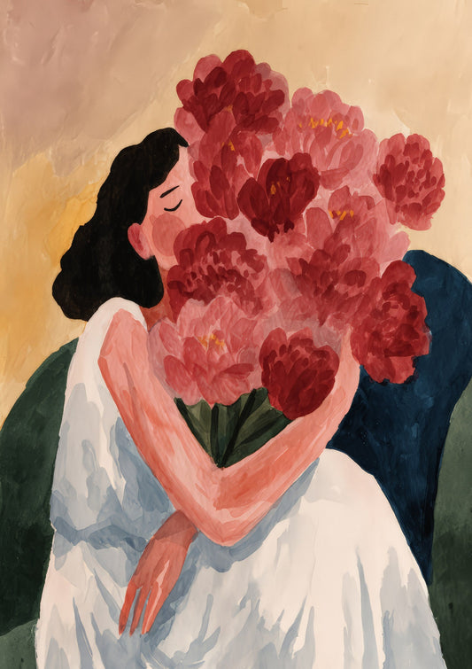 Woman and Roses Print, Painterly Wall Art