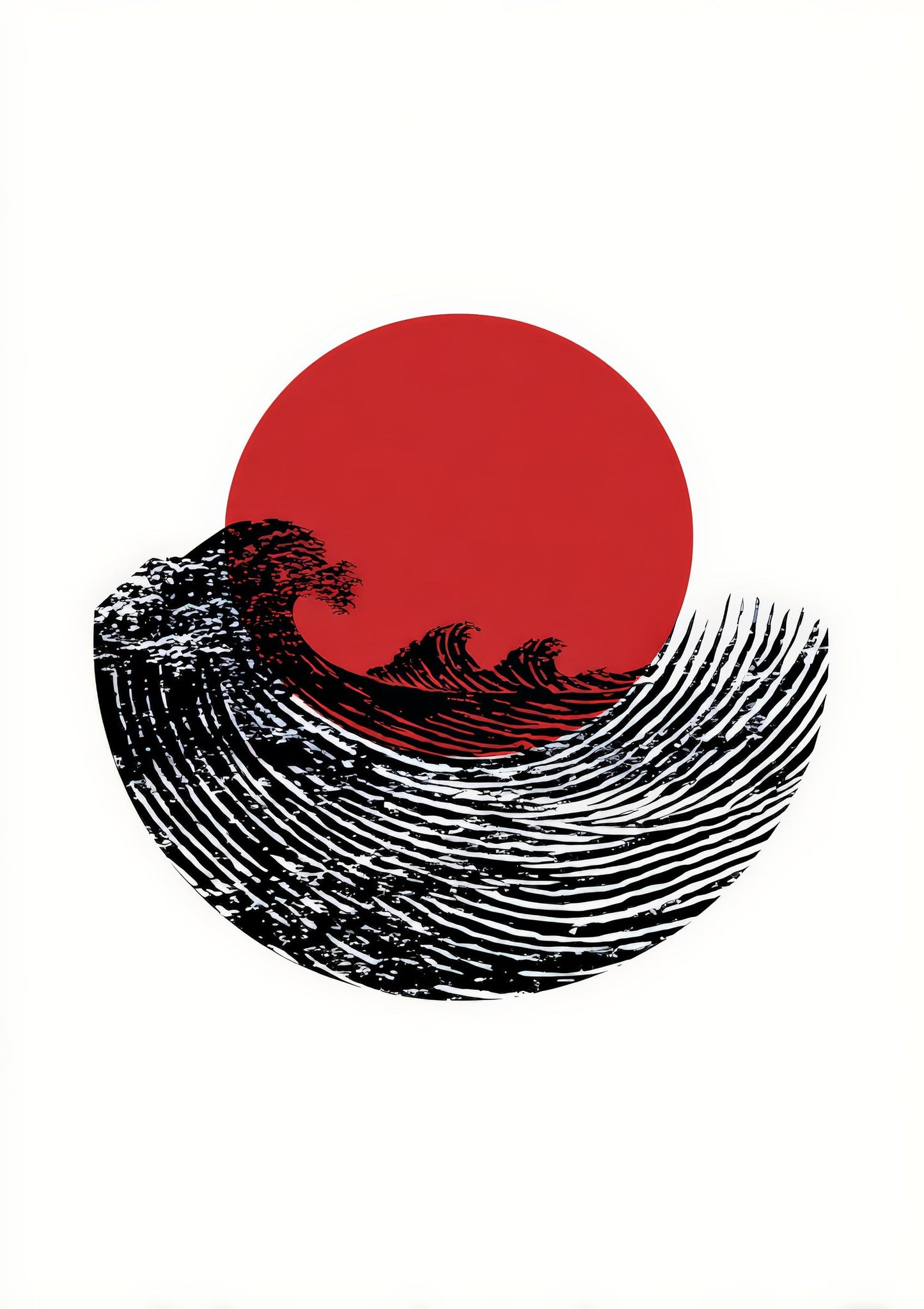 Red Sun Print, Japanese Minimalist Wall Art