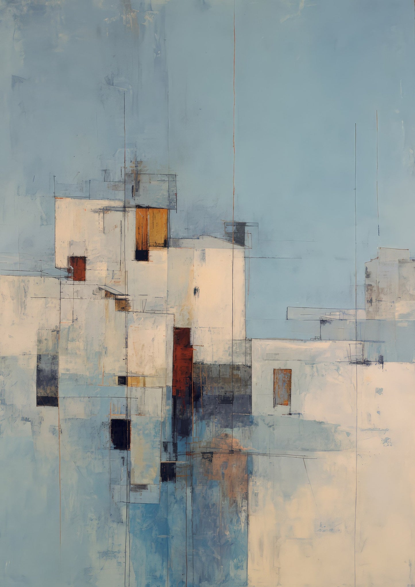 Cubist Town Print, Abstract Wall Art