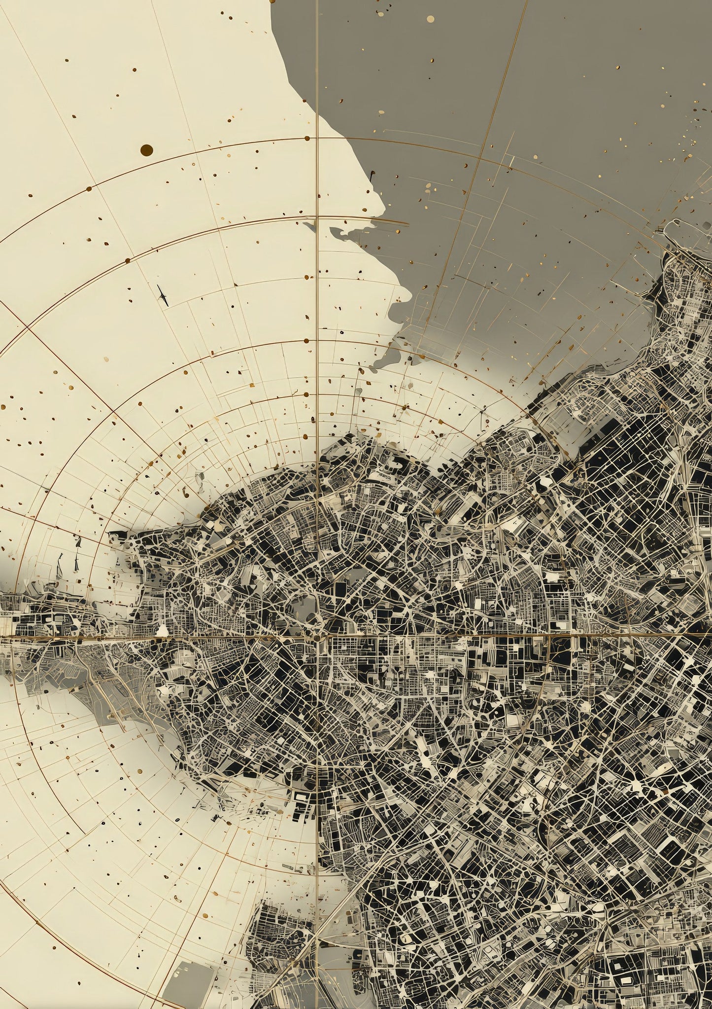 Vintage Map Print, Aerial City Wall Art