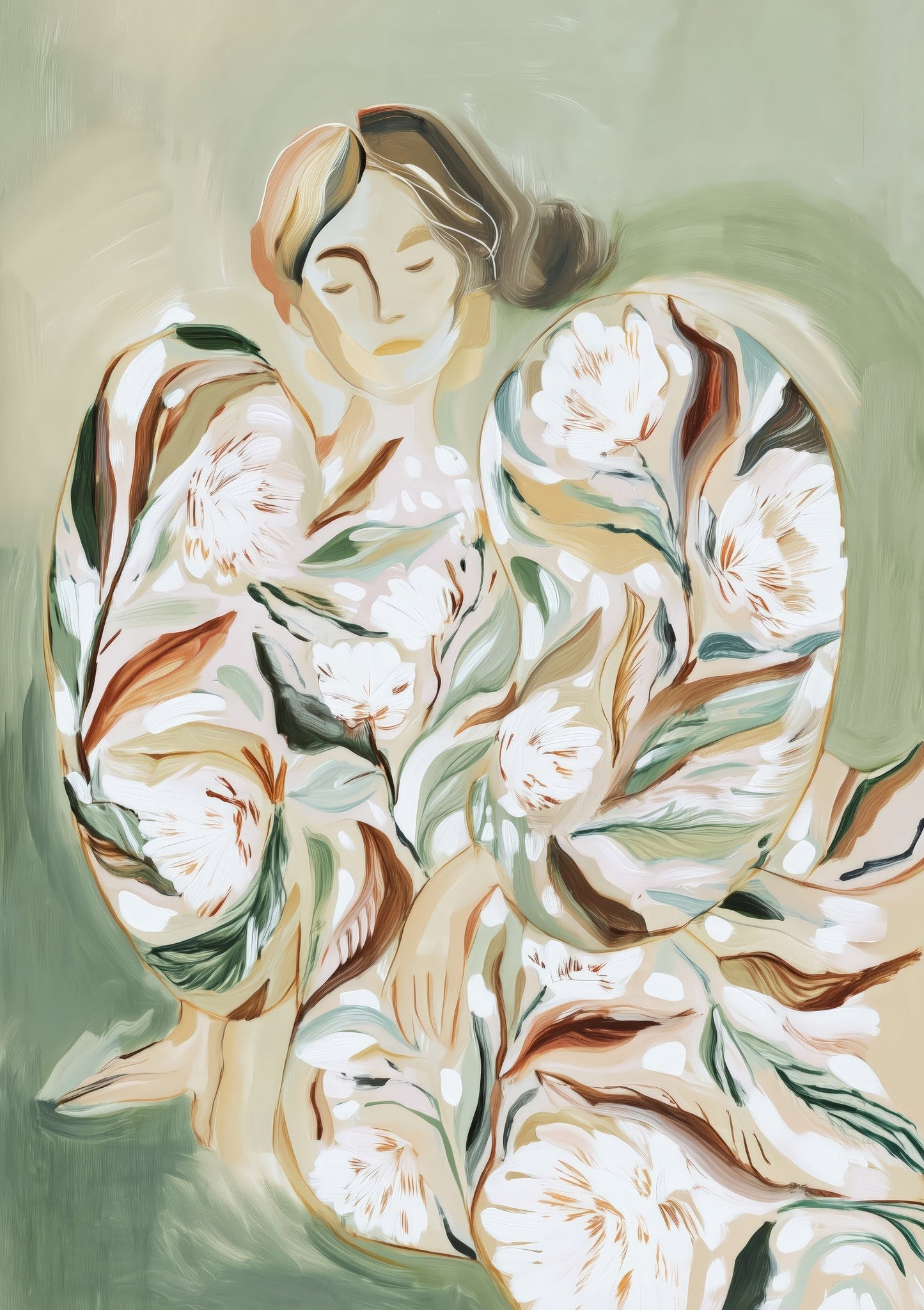 Woman in Bloom Print, Abstract Botanical Wall Art