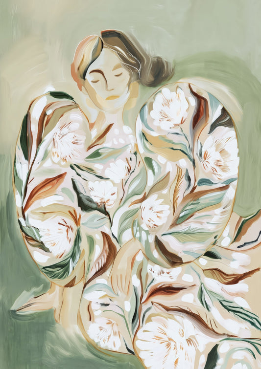Woman in Bloom Print, Abstract Botanical Wall Art