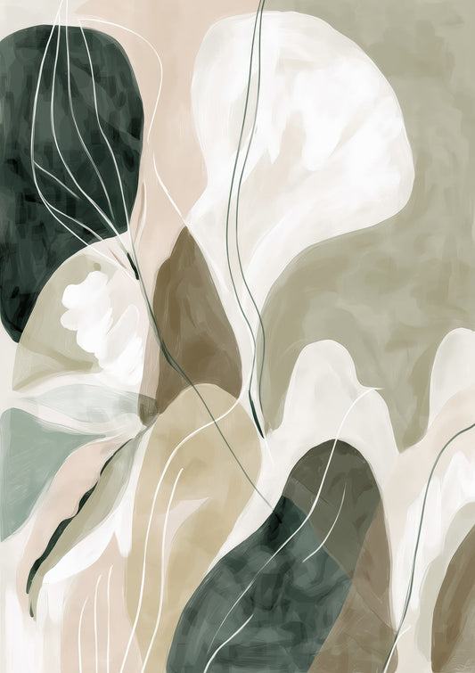 Sage Abstract Print, Line and Leaf Wall Art