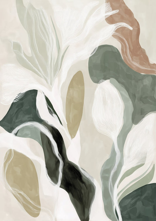 Muted Botanical Print, Sage Abstract Wall Art