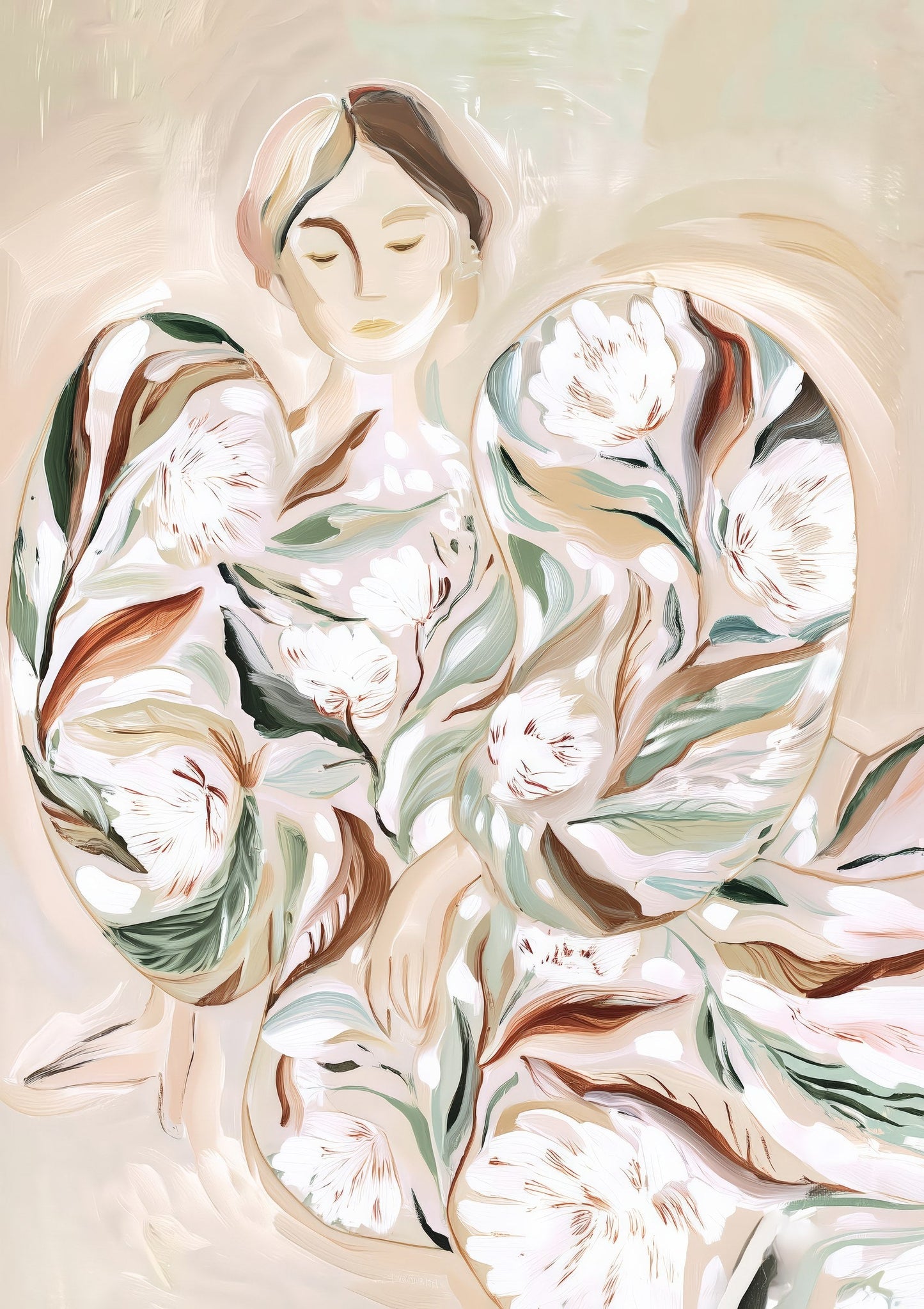 Woman and Florals Print, Sage Abstract Wall Art