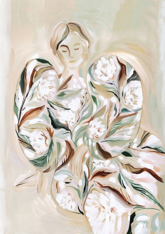 Woman in Florals Print, Painterly Wall Art