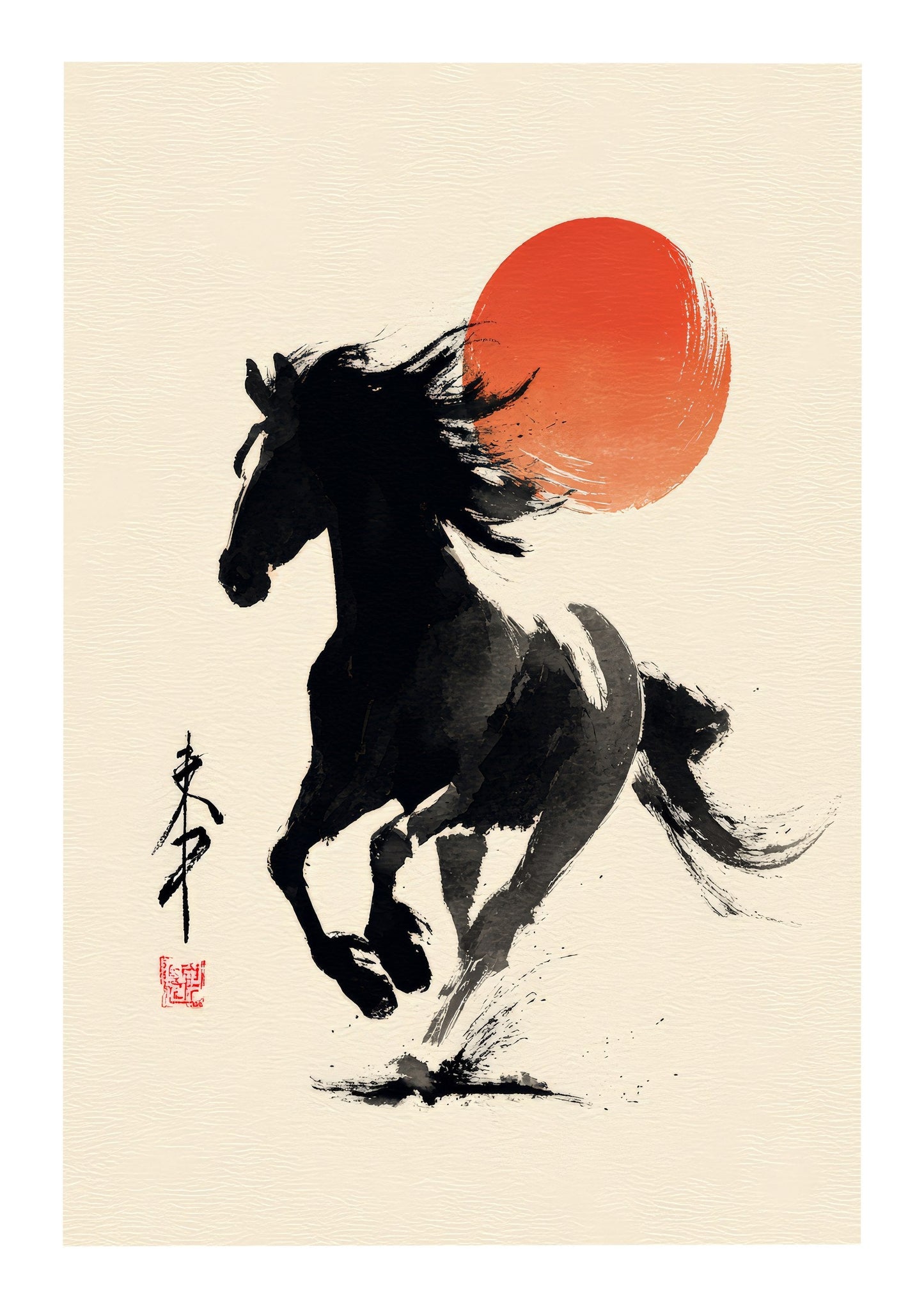 Running Horse Print, Japanese Ink Wall Art