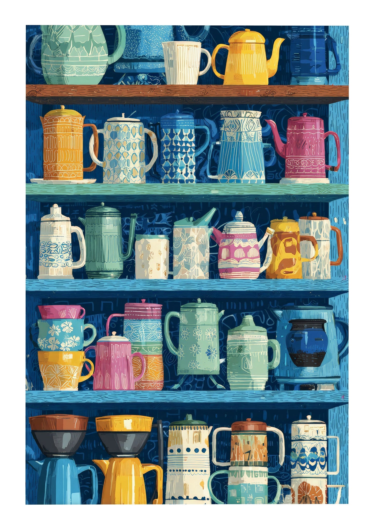 Teapot Shelf Print, Colourful Kitchen Wall Art