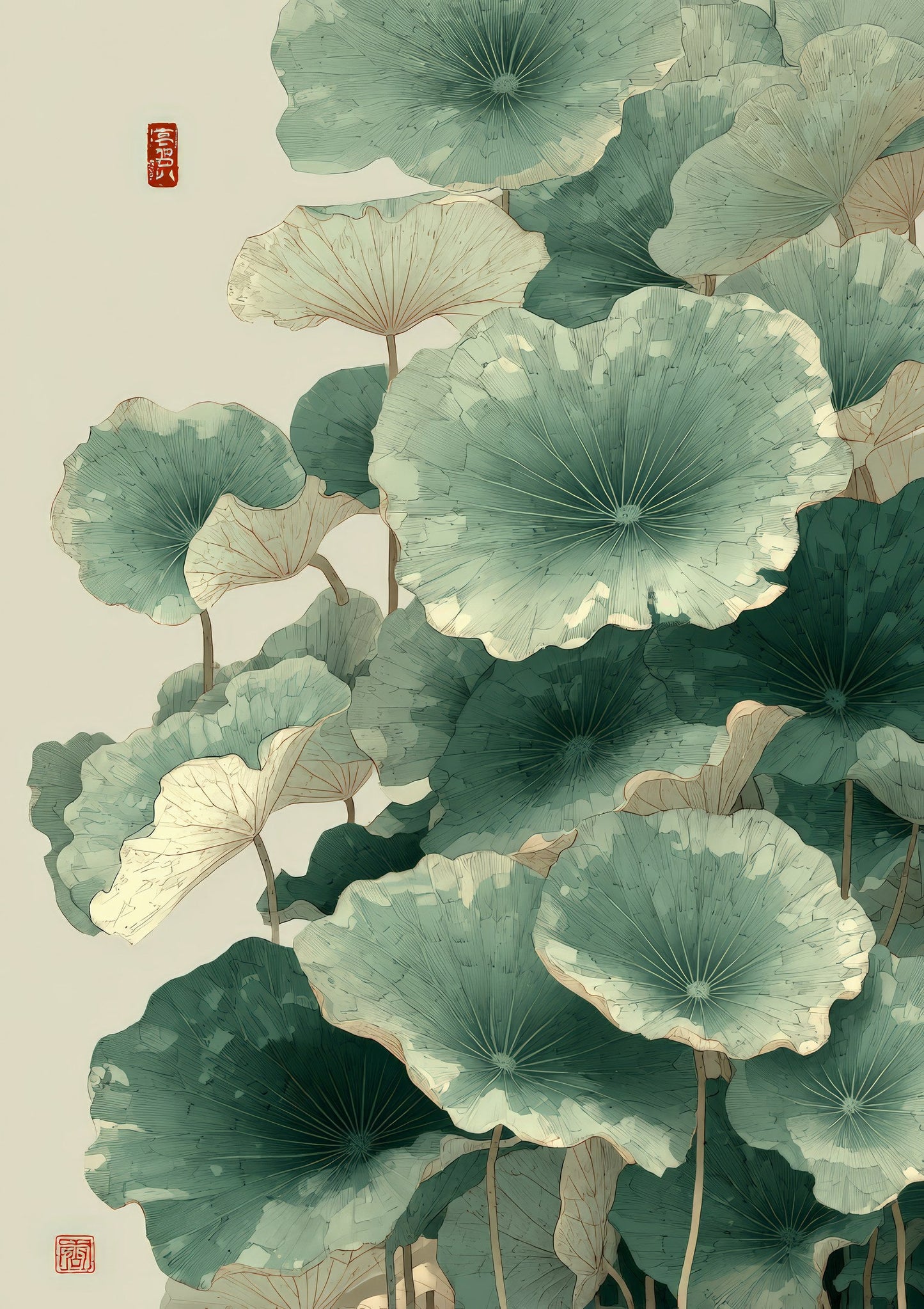 Lotus Leaf Print, Japanese Botanical Wall Art