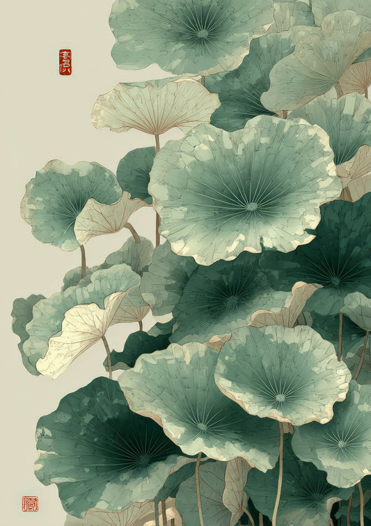 Lotus Leaf Print, Japanese Botanical Wall Art