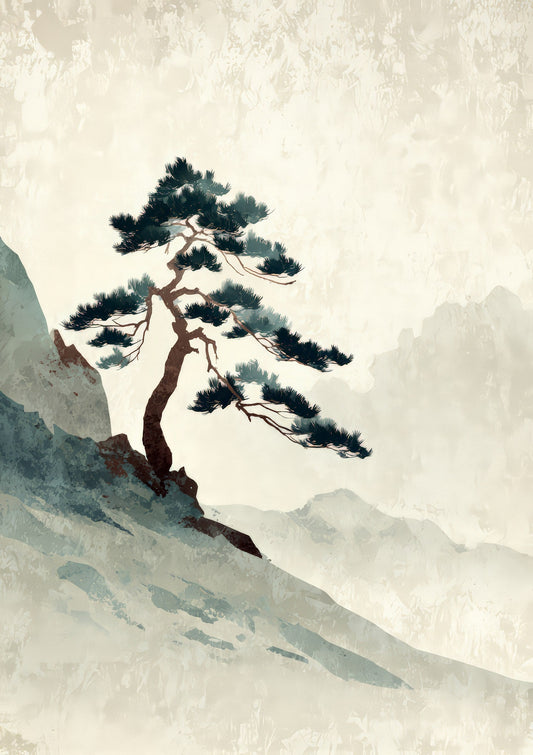 Mountain Pine Print, Japanese Landscape Wall Art