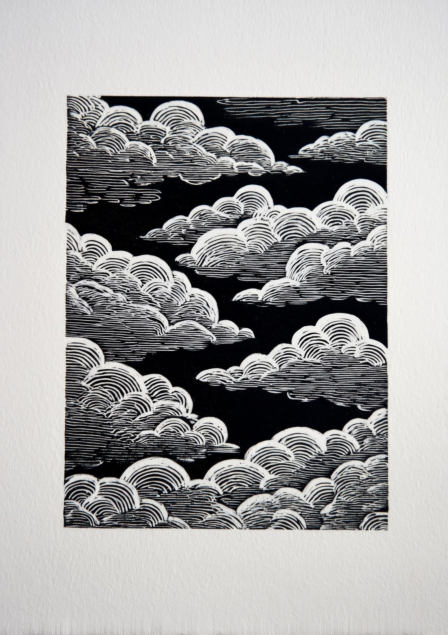 Cloud Print, Black and White Linocut Wall Art