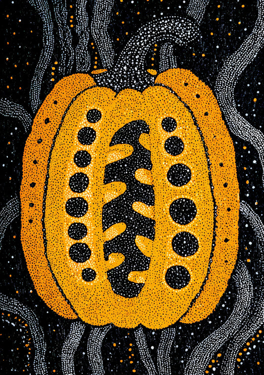 Golden Pumpkin Print, Folk Wall Art