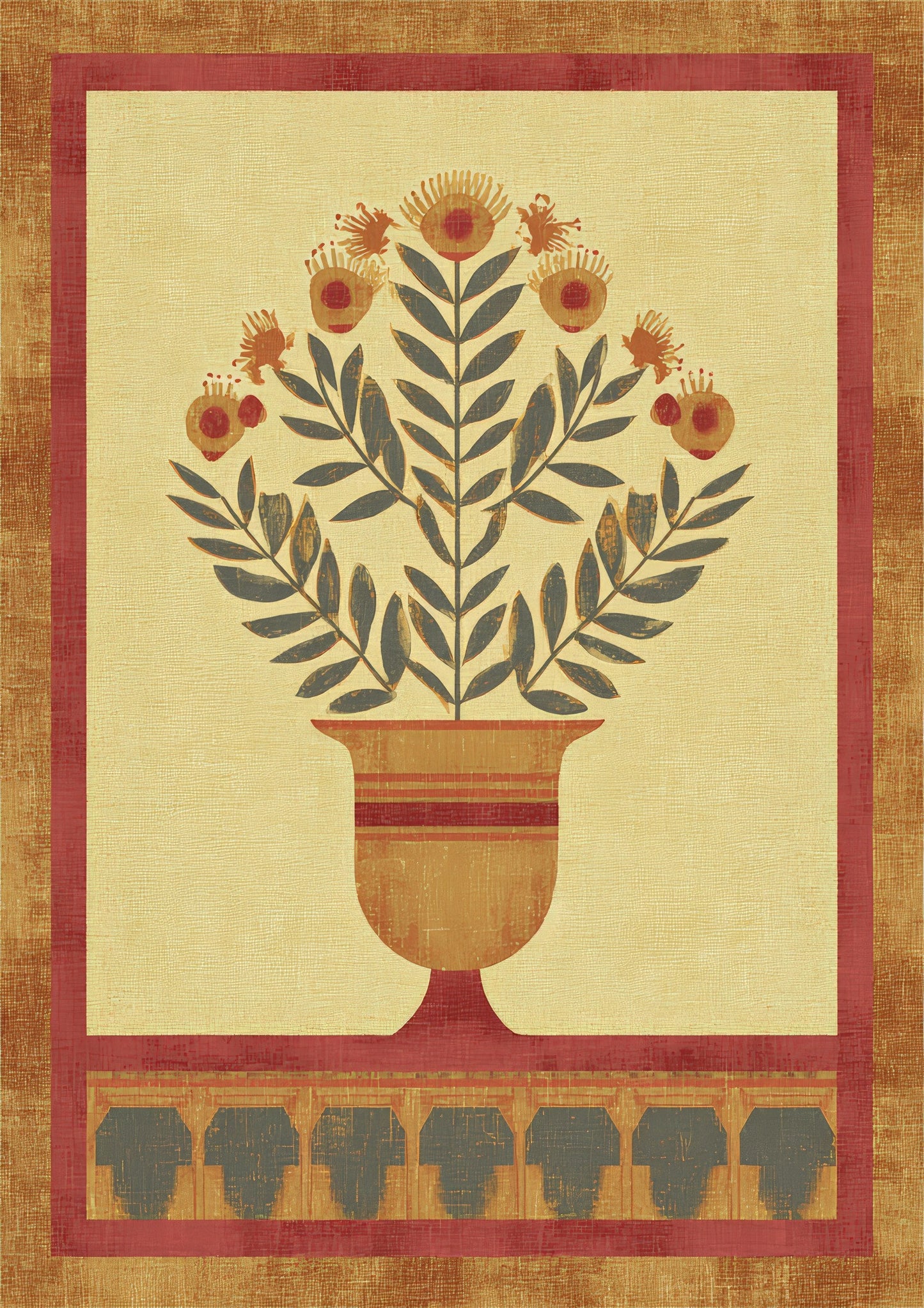 Folk Botanical Urn Print, Scandinavian Wall Art
