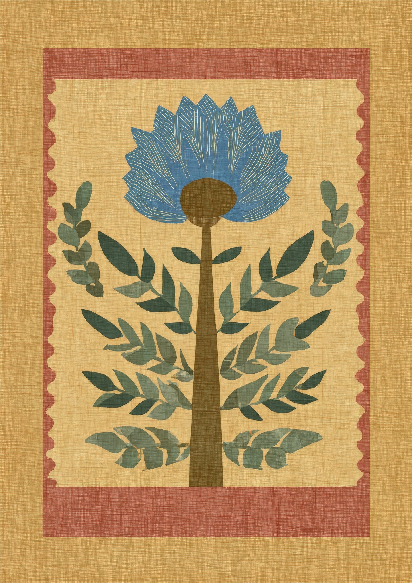 Blue Thistle Print, Folk Botanical Wall Art