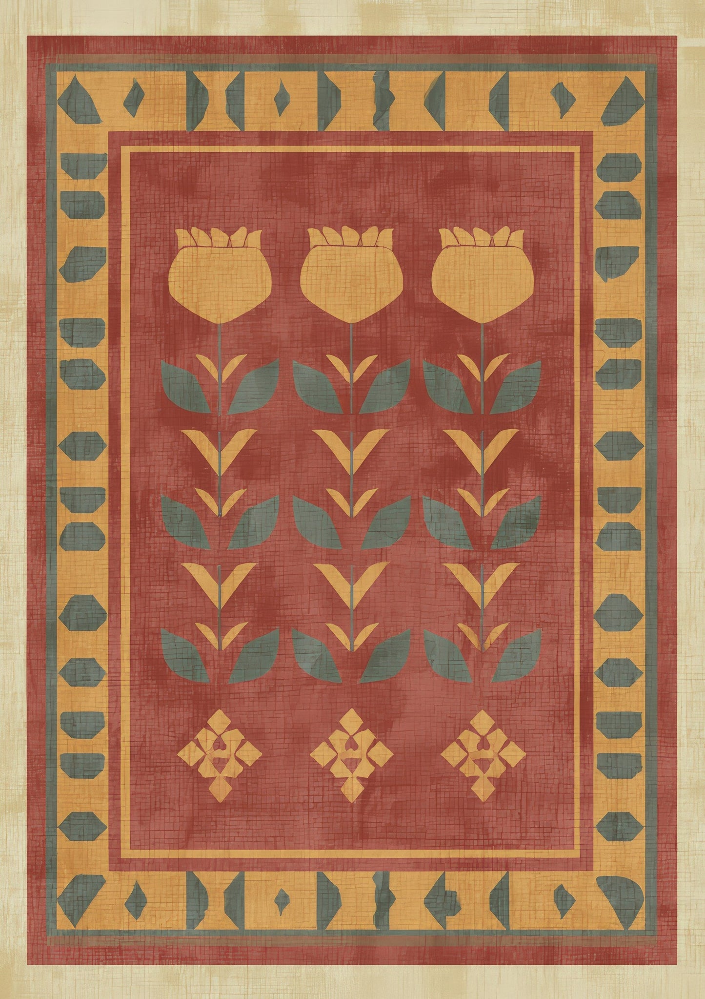 Folk Tulip Panel Print, Heritage Wall Art