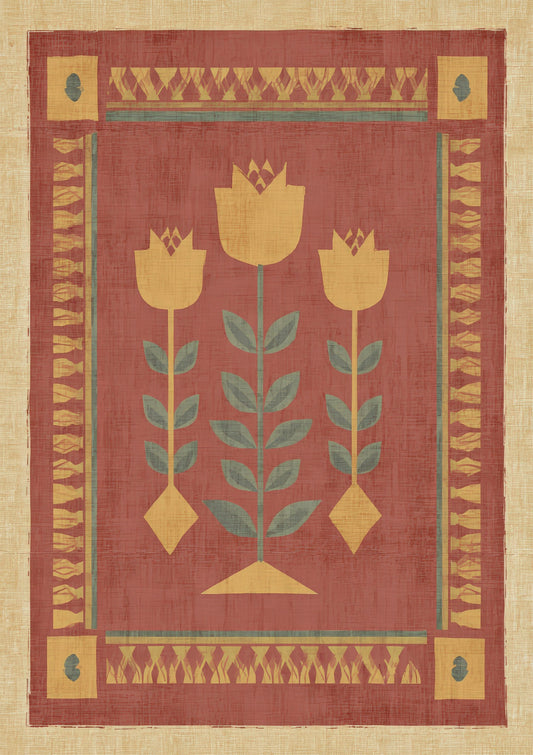 Folk Tulip Print, Red Heritage Wall Art