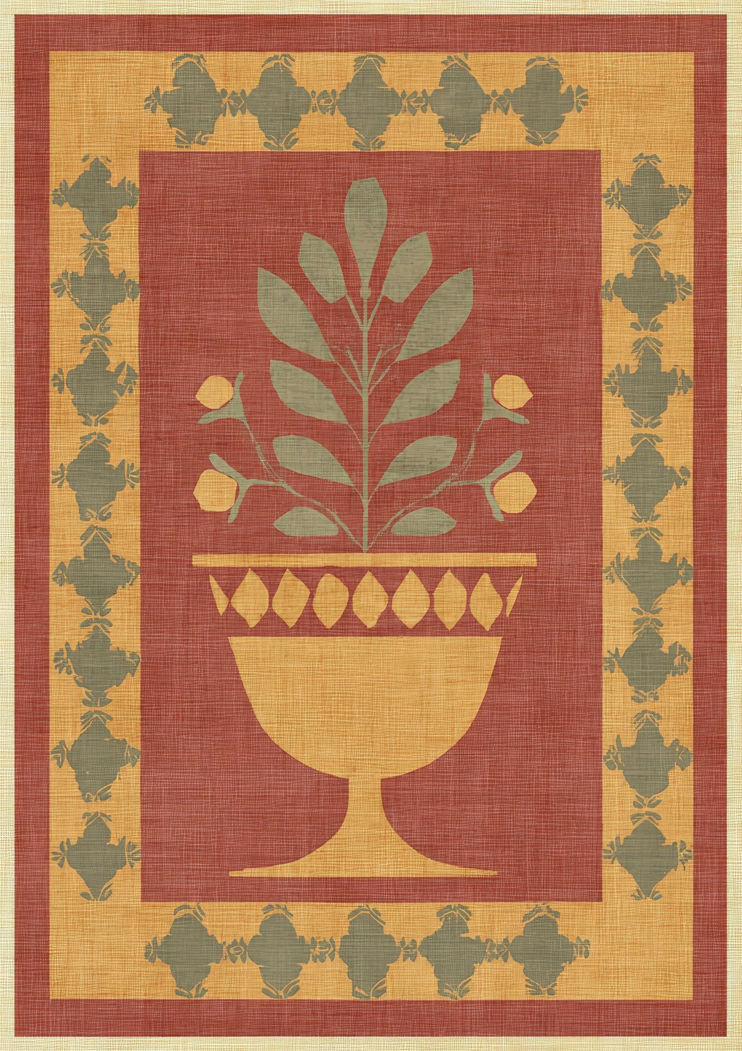 Folk Botanical Print, Urn Heritage Wall Art