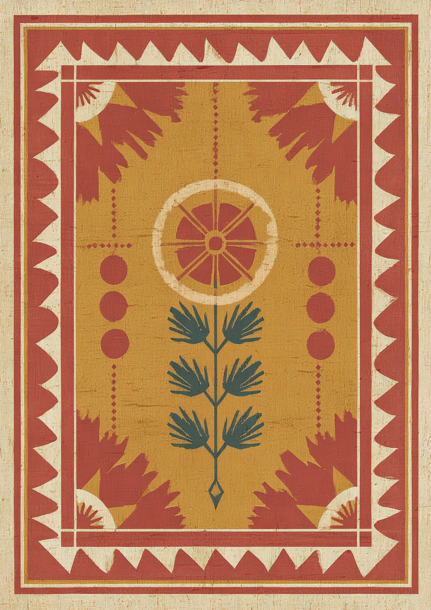 Folk Flower Print, Red Panel Wall Art