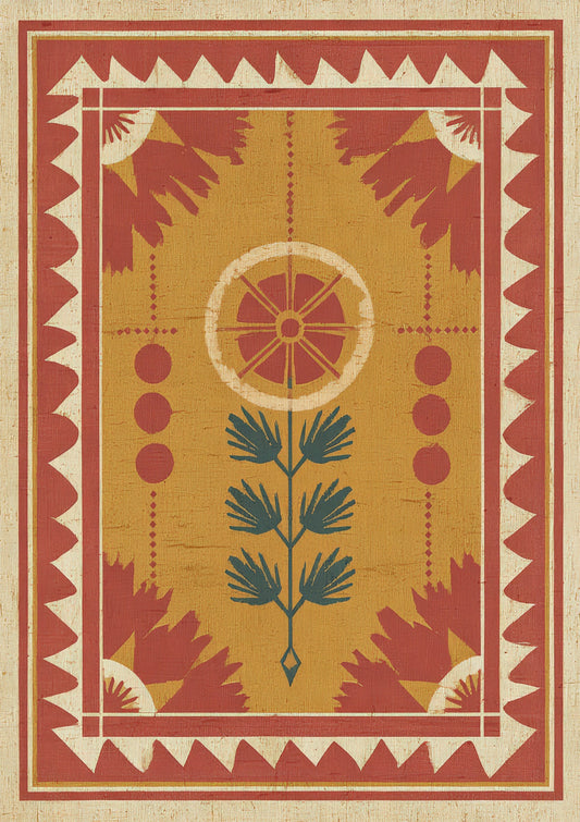 Folk Flower Print, Red Panel Wall Art