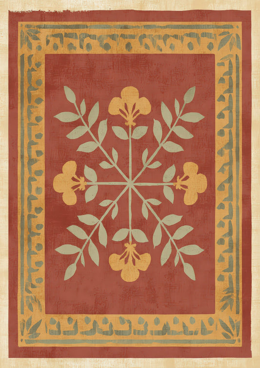 Folk Botanical Print, Red Heritage Wall Art