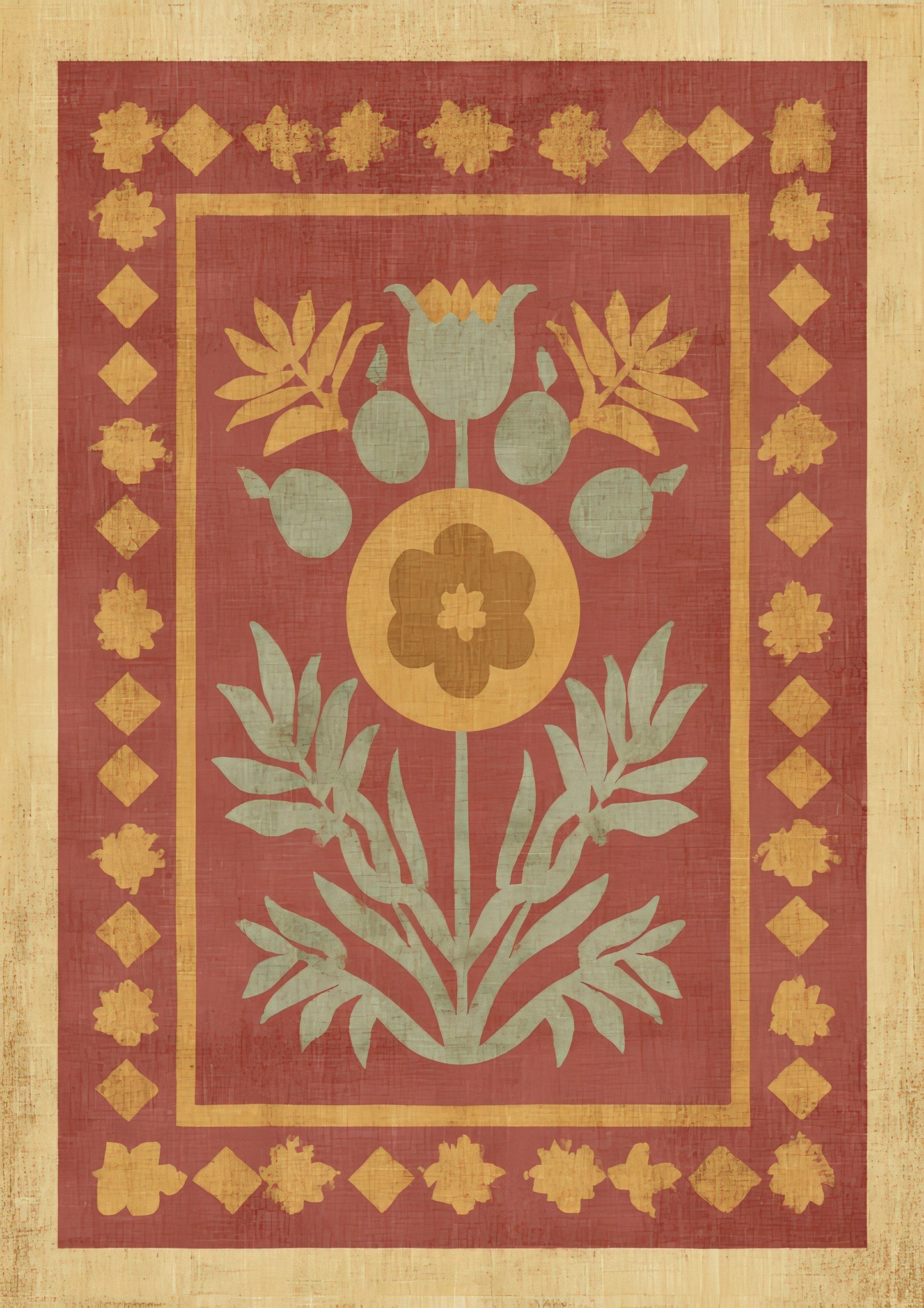 Folk Sunflower Print, Heritage Wall Art