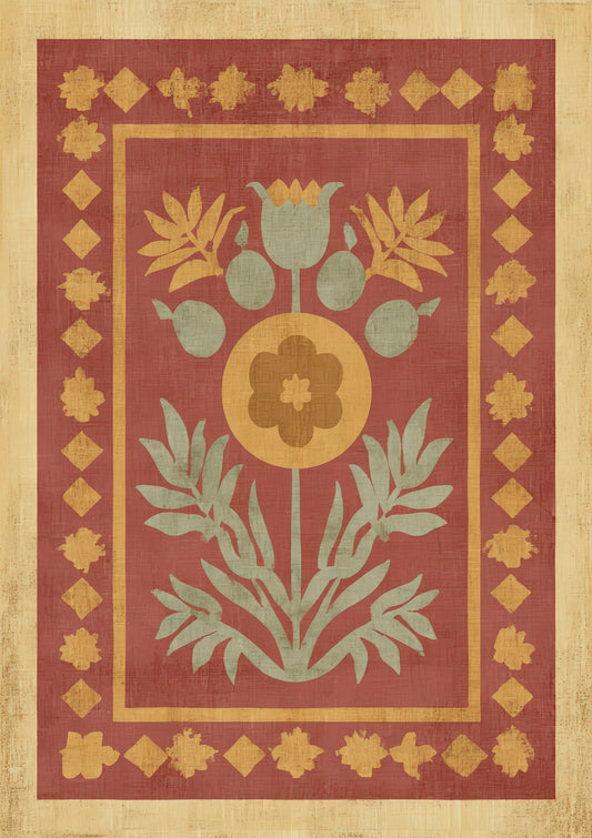 Folk Sunflower Print, Heritage Wall Art