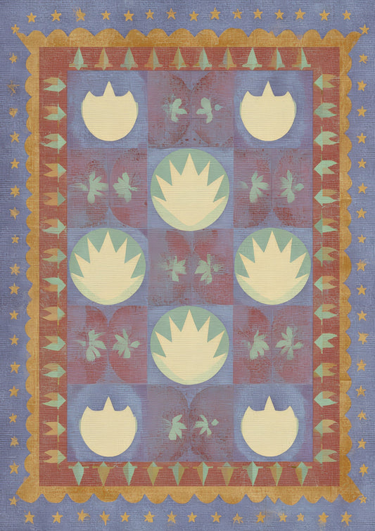 Folk Tulip Print, Blue Heritage Wall Art