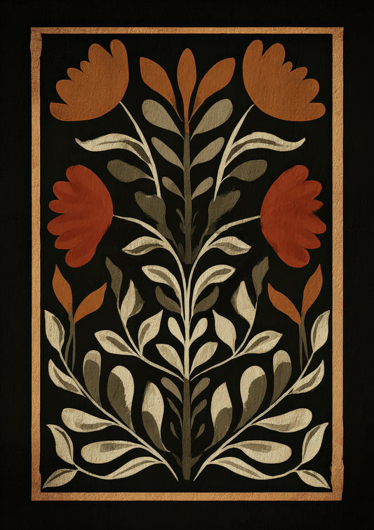 Folk Tulip Print, Black Panel Wall Art