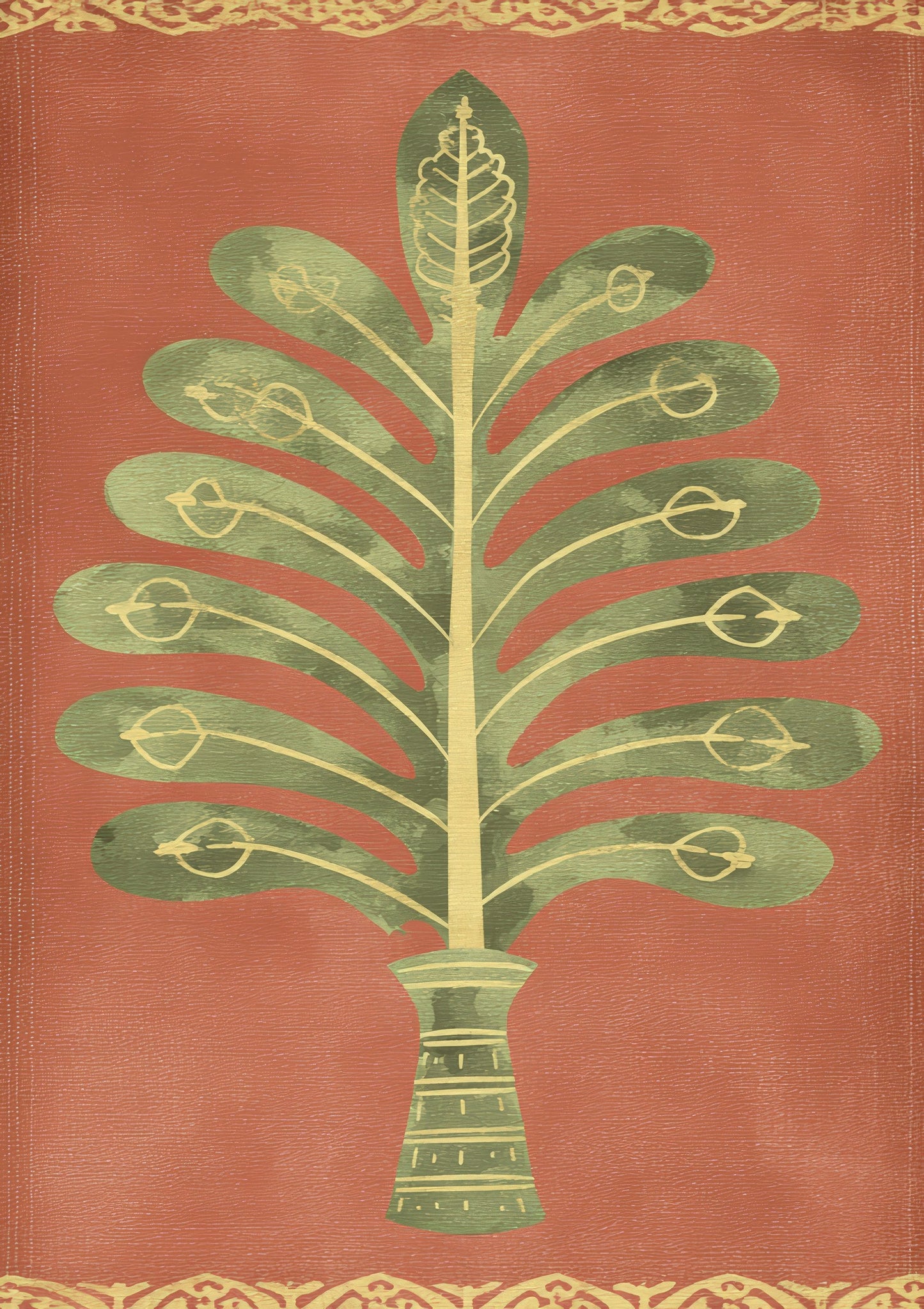 Folk Tree Print, Terracotta Wall Art