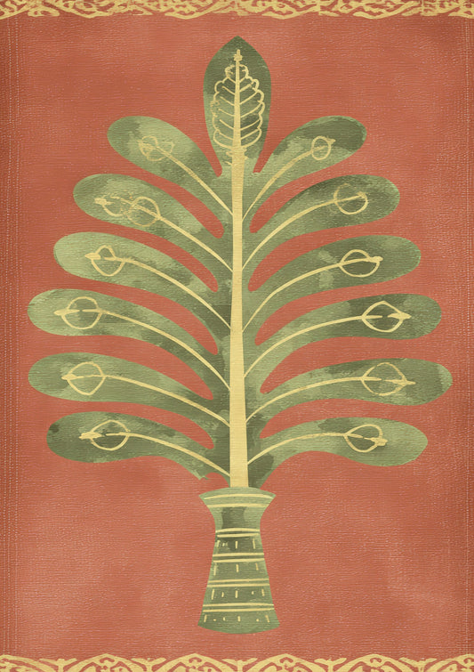 Folk Tree Print, Terracotta Wall Art