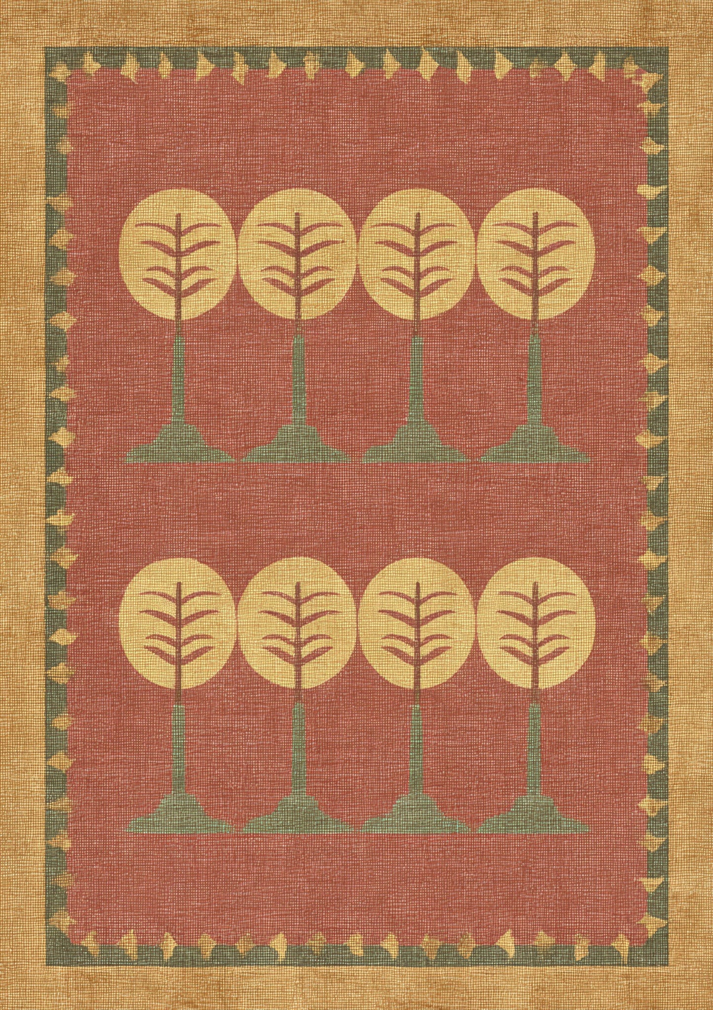 Folk Trees Print, Terracotta Wall Art