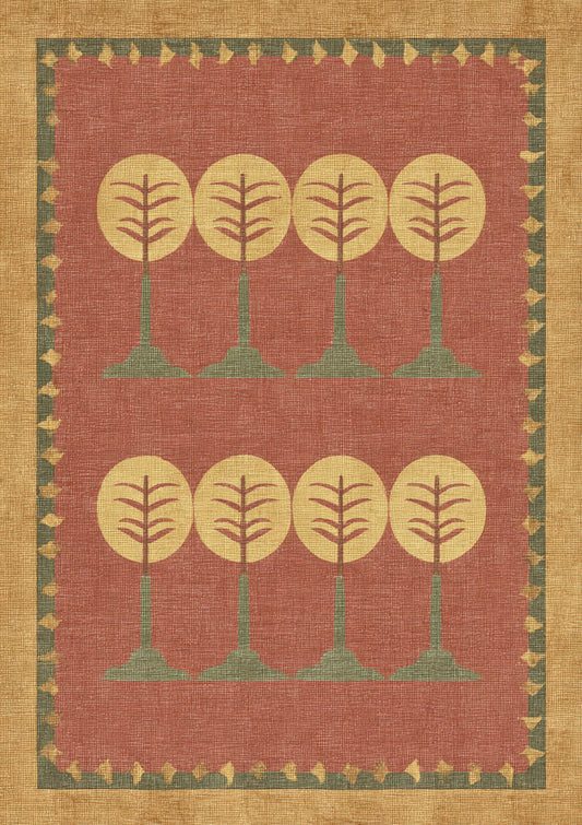 Folk Trees Print, Terracotta Wall Art