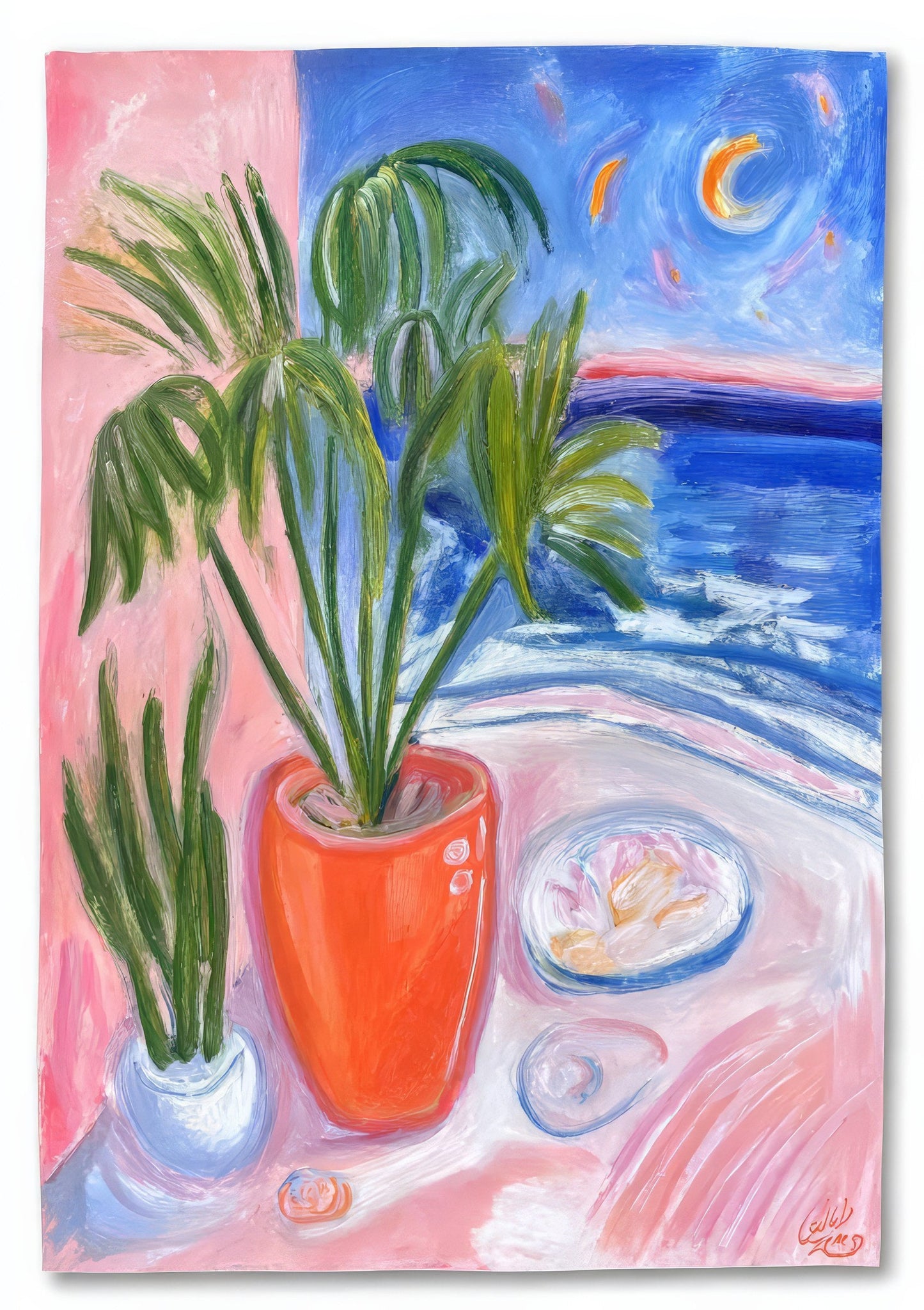 Plant by the Sea Print, Painterly Interior Wall Art