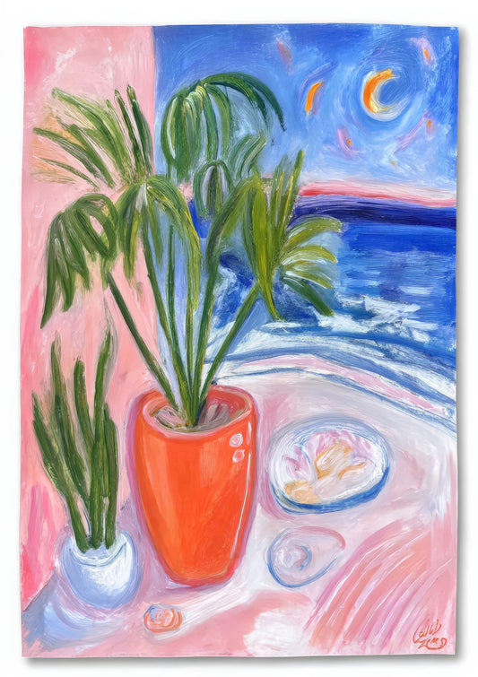 Plant by the Sea Print, Painterly Interior Wall Art