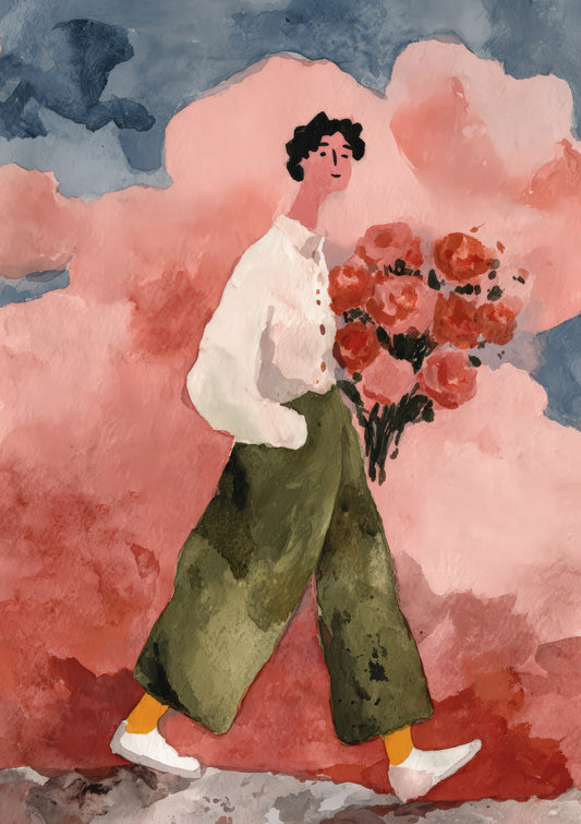 Woman with Roses Print, Painterly Figurative Wall Art