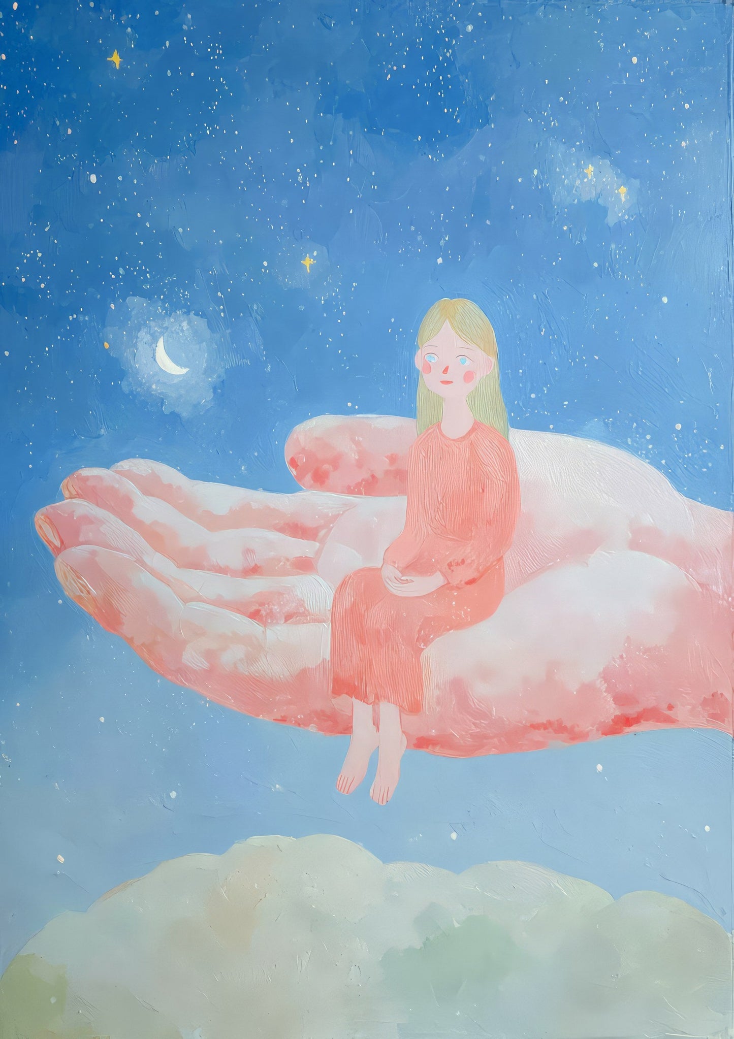 Girl on a Cloud Print, Dreamy Wall Art