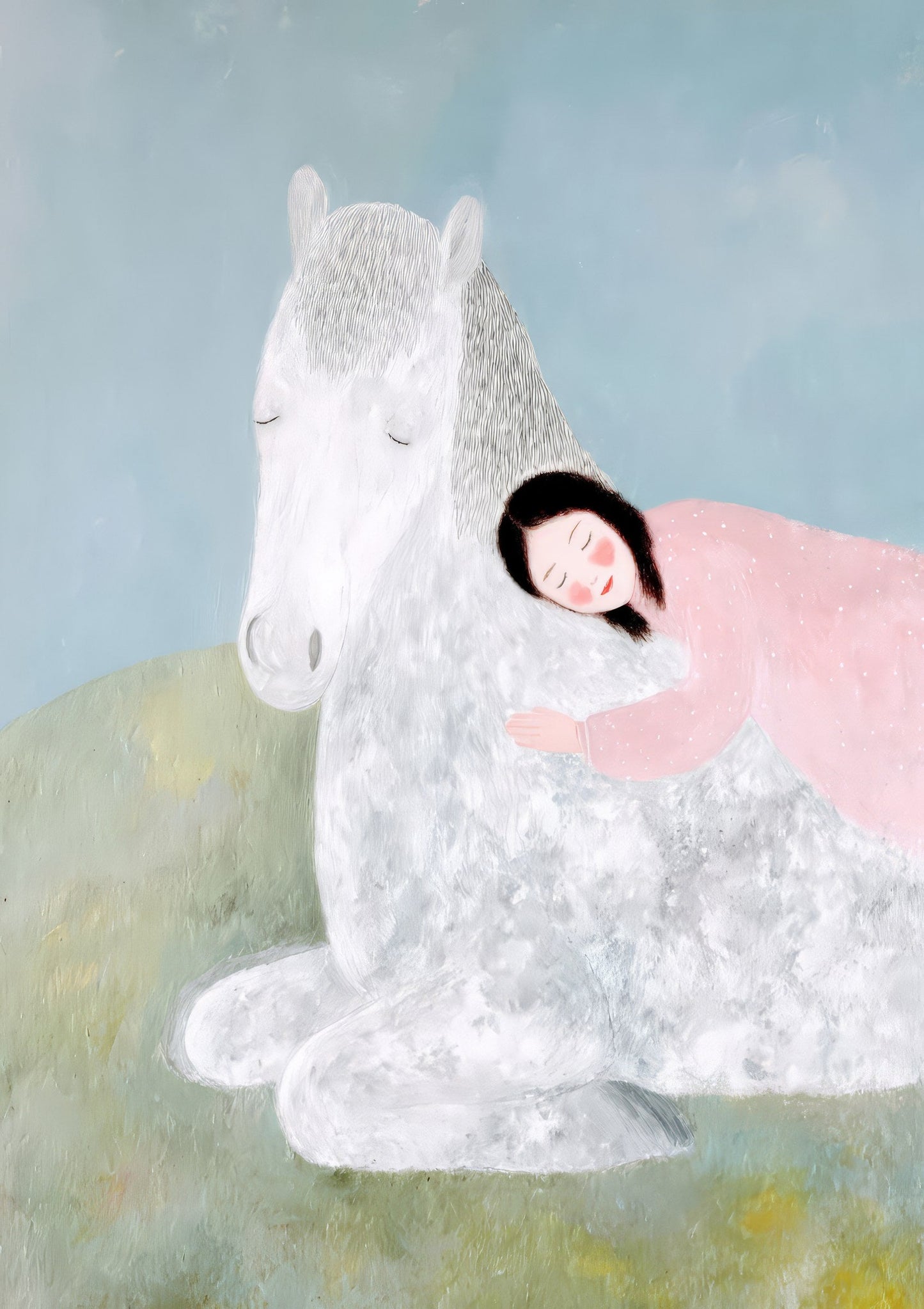 Girl and White Horse Print, Dreamy Wall Art