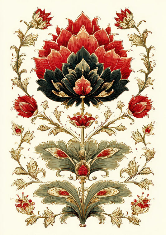 Red Folk Floral Print, Heritage Wall Art