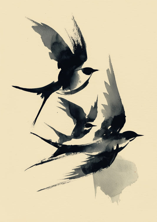 Swallows Print, Minimalist Bird Wall Art