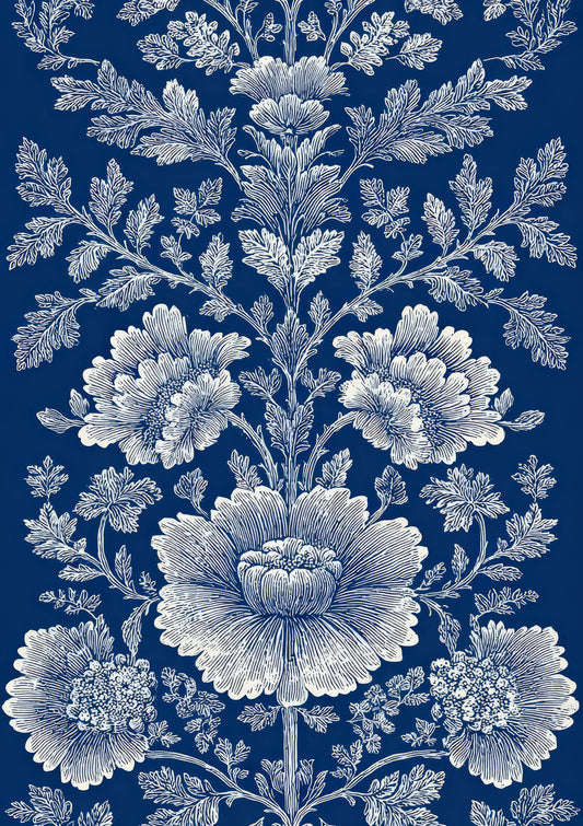 Blue Damask Print, William Morris Style Wall Art