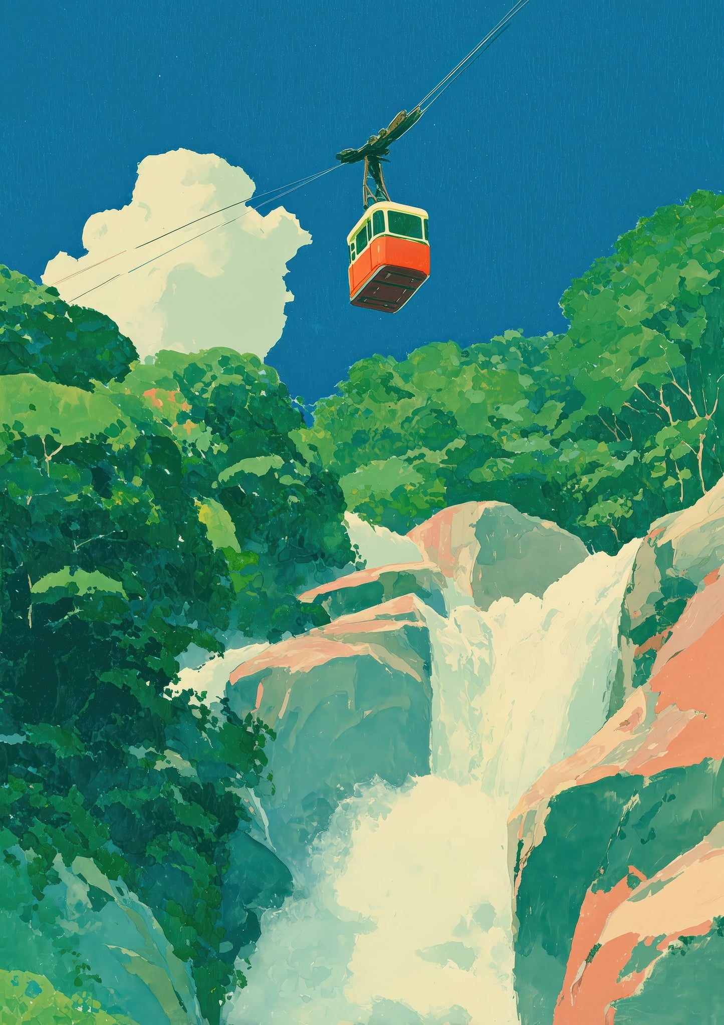Waterfall Landscape Print, Japanese Wall Art