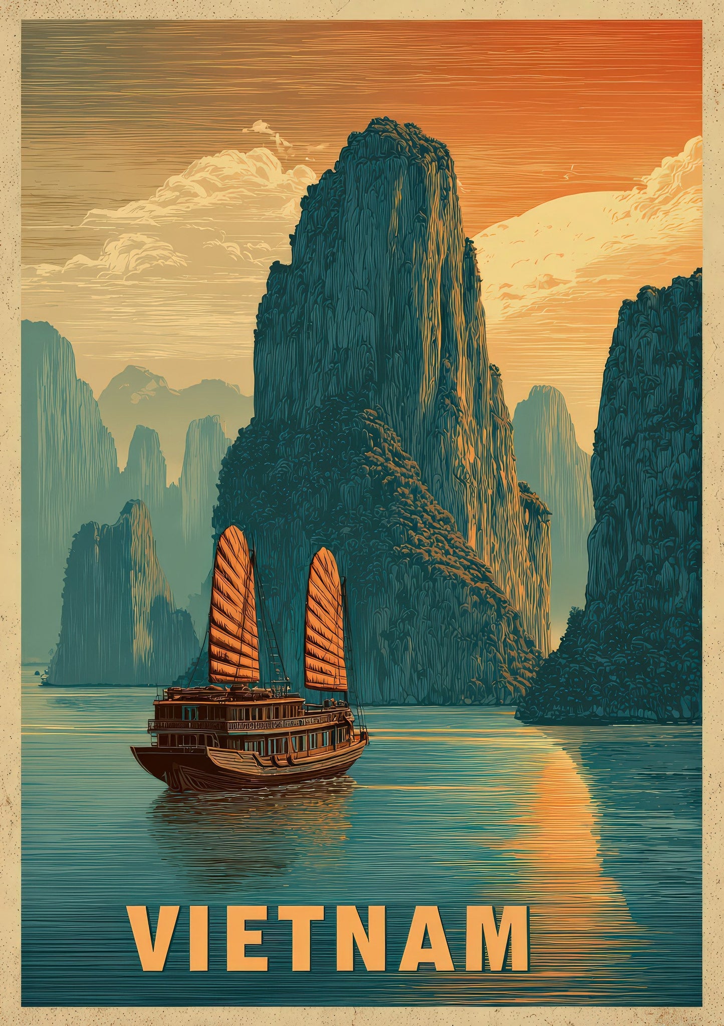 Vietnam Travel Poster Print, Vintage Wall Art