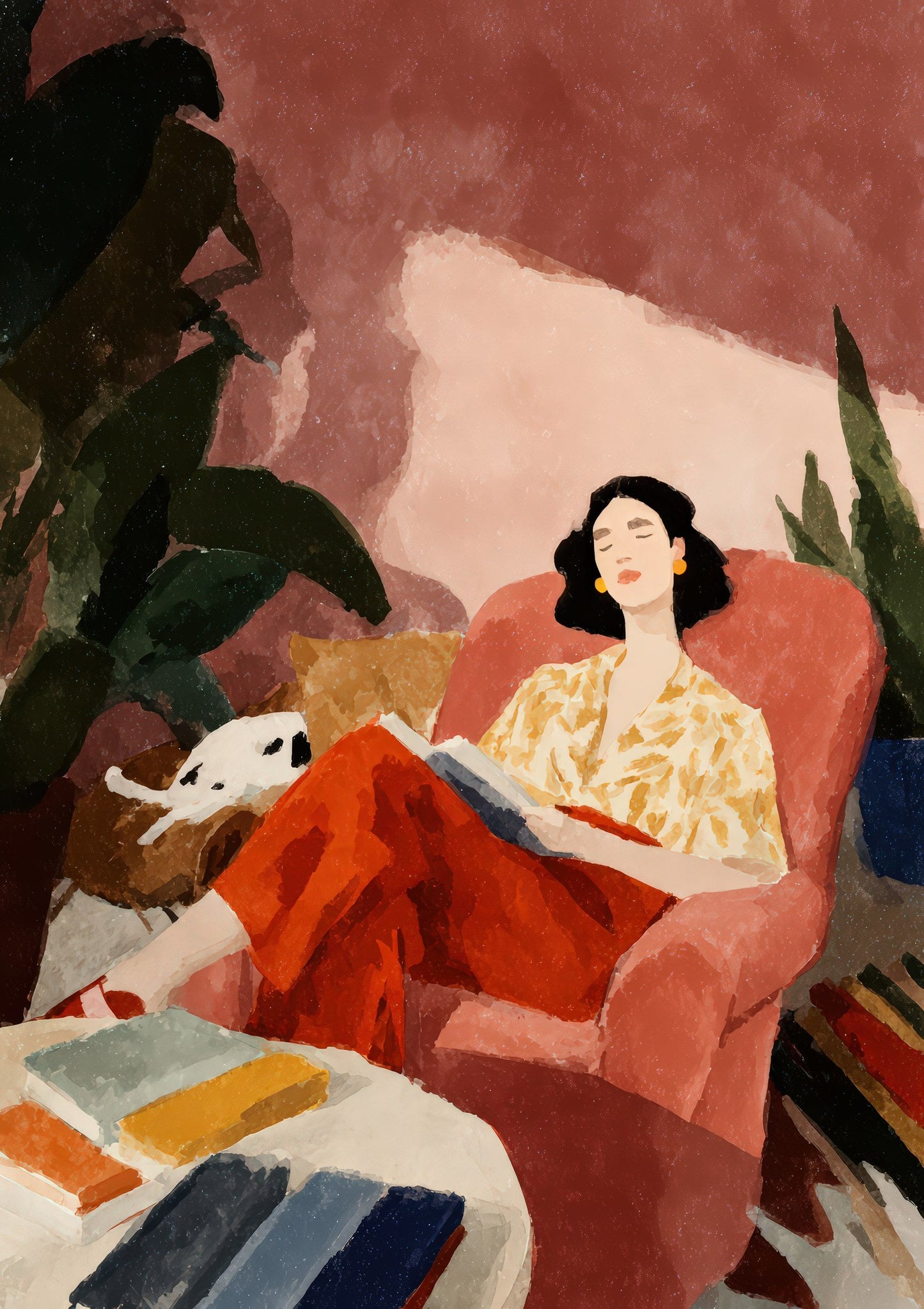 Reading with a Cat Print, Figurative Wall Art