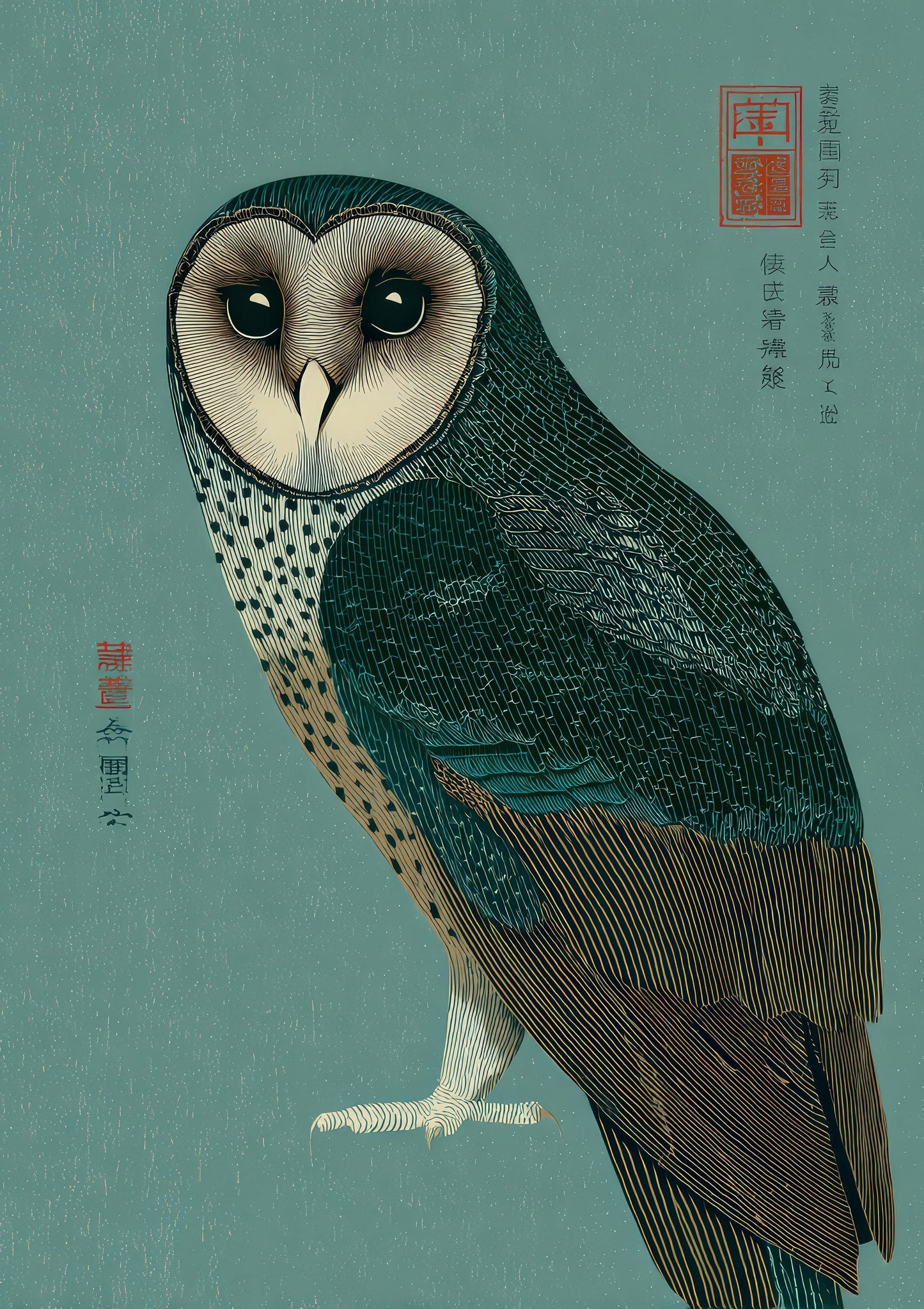 Barn Owl Print, Japanese Bird Wall Art