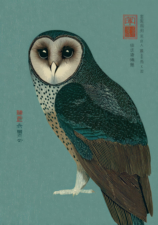 Barn Owl Print, Japanese Bird Wall Art