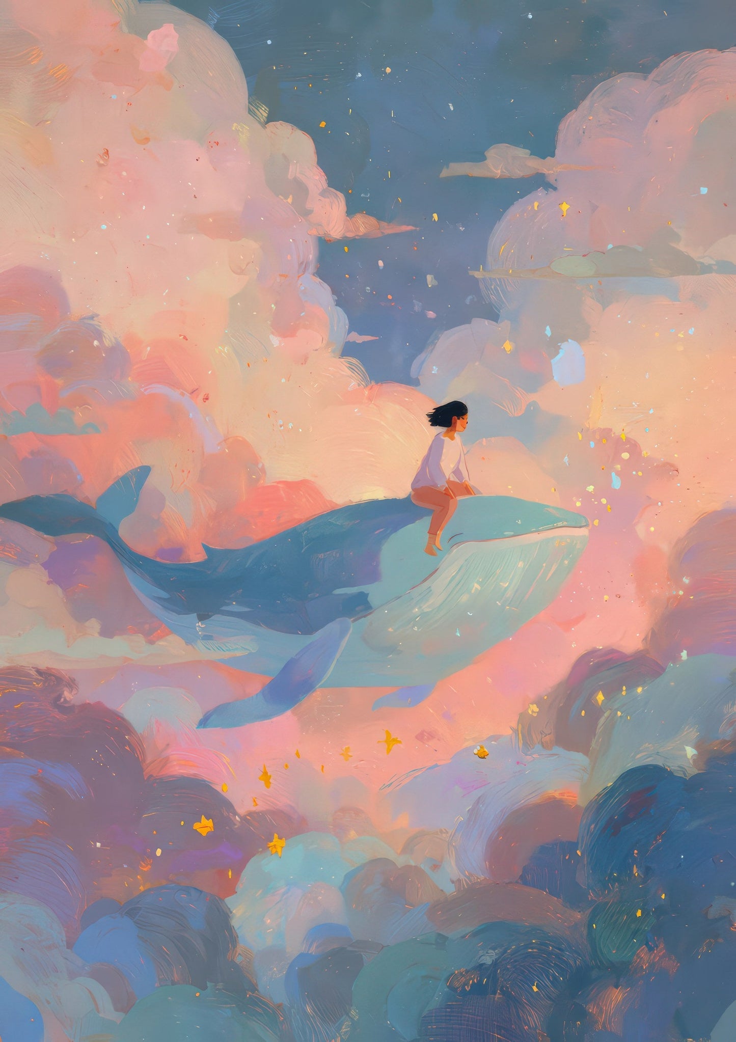 Whale in the Clouds Print, Nursery Wall Art