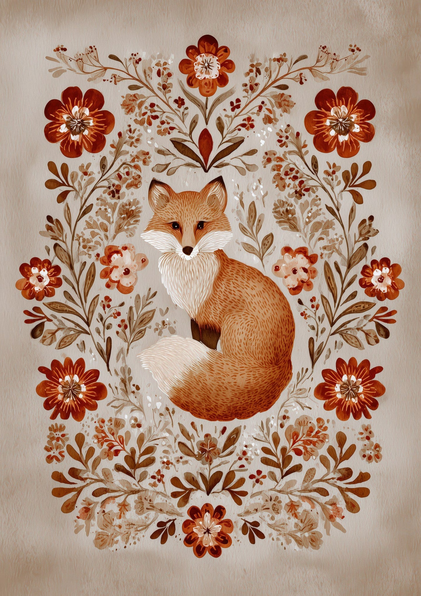 Fox Print, Scandinavian Folk Wall Art