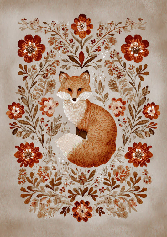 Fox Print, Scandinavian Folk Wall Art